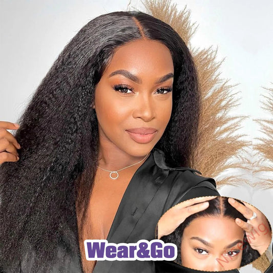 Kinky Yaki straight 200% density glueless brazilian black wigs