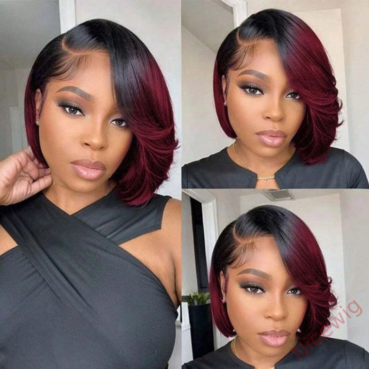 Black Gradient Red Centre Parting Long Hair Straight Wig