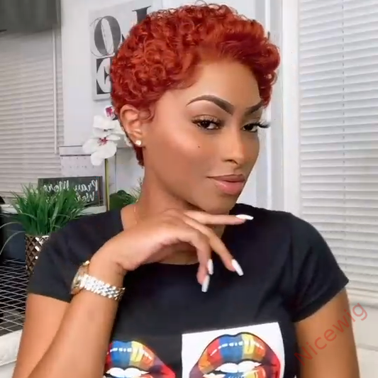 Best Design Orange Afro Short Curly Hair Wig Without Bang