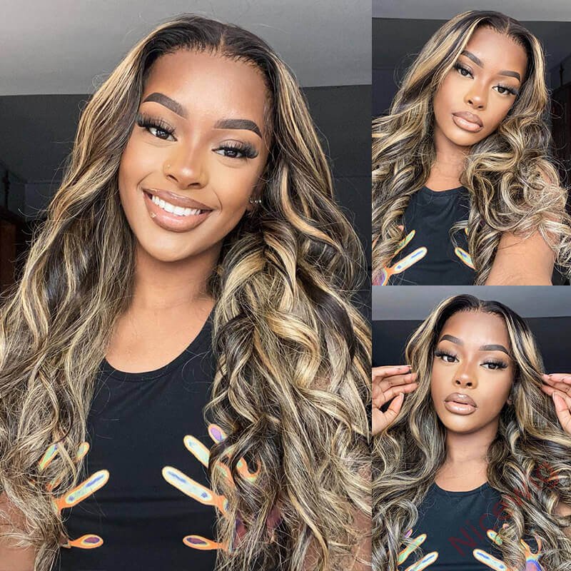 Glueless Highlights Brown Loose Wave Long Wig