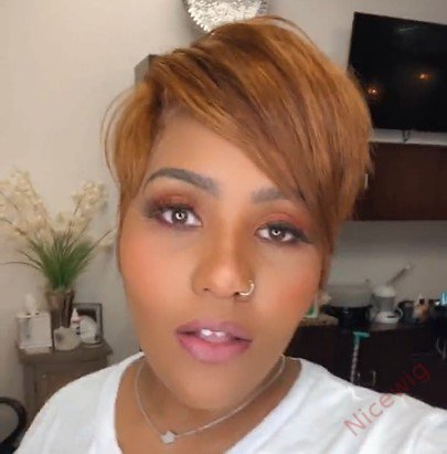 Glueless Light Brown Short Pixie Cut Wig Bob Straight Hair