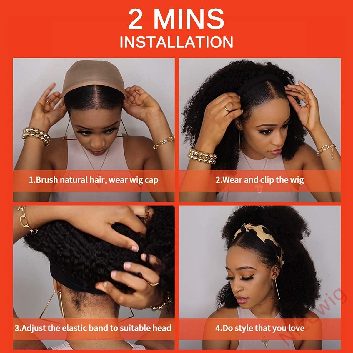 Curly Hair Headband Short Bob Wig