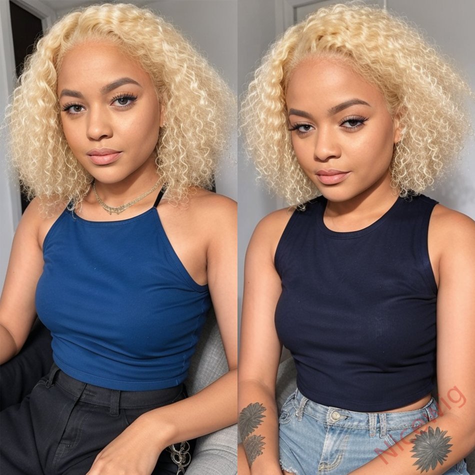 Glueess Blonde Short Bob Centre Parting Curly Wig