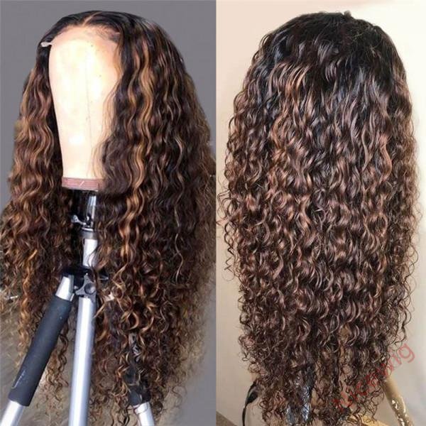 Black Mixed Brown Brazilian Water Wave Curly Wig