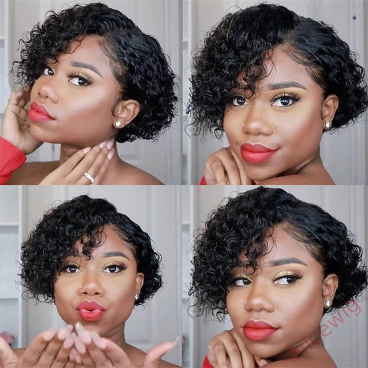 Glueless Black Short Bob Kinky Curly Wig