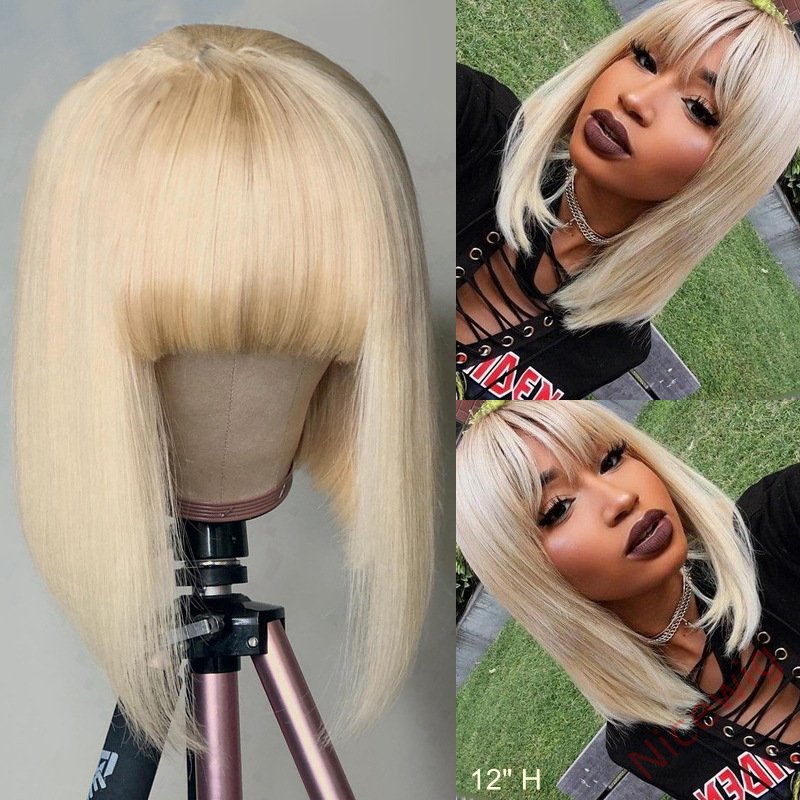 Glueless Wine Red Straight Hair Short BOB Wigs With Bangs