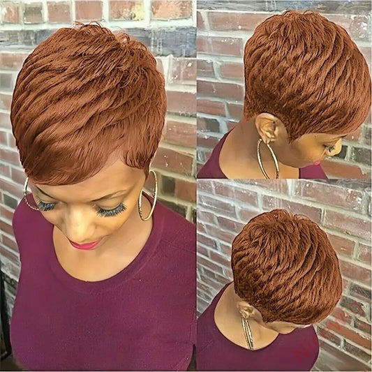 Glueless Brown Short Straight Super Short Pixe Cut Wig