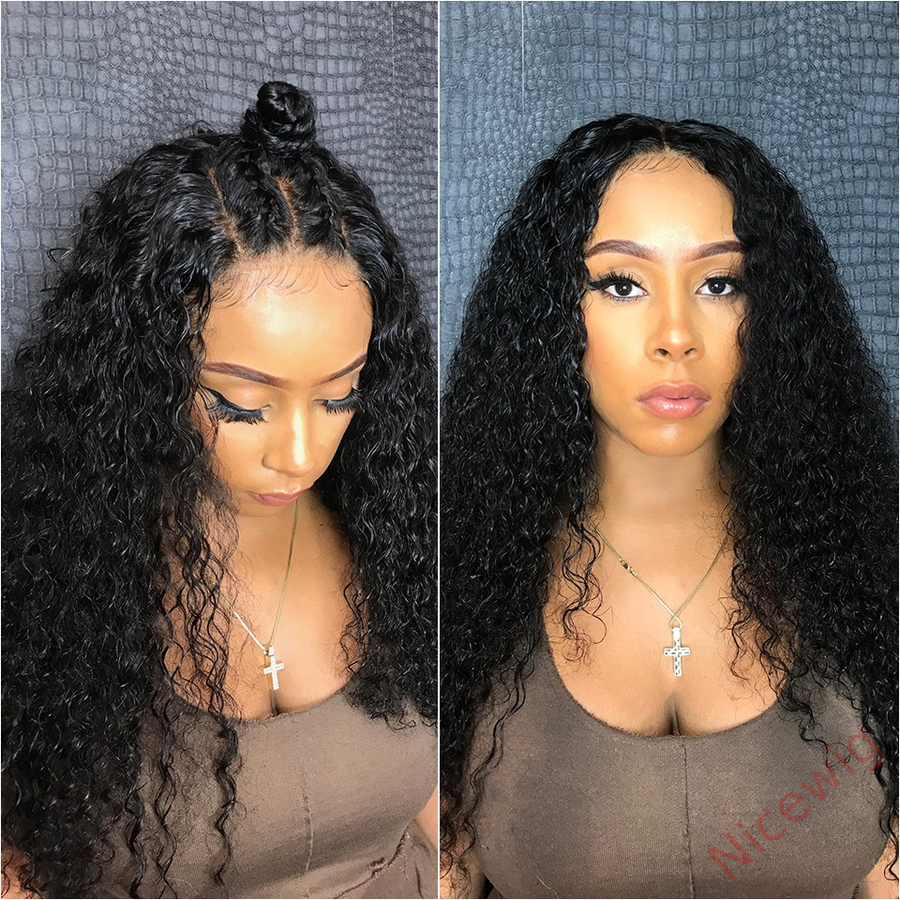 Glueless Brazilian Natural Black Water Wave Long Curly Wig