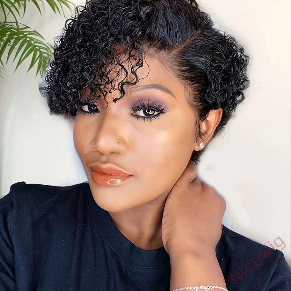 Glueless Black Short Bob Kinky Curly Wig