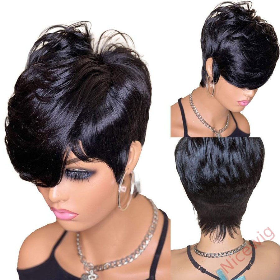 New Glueless Salt and Pepper Short Straight Pixe Cut Wig