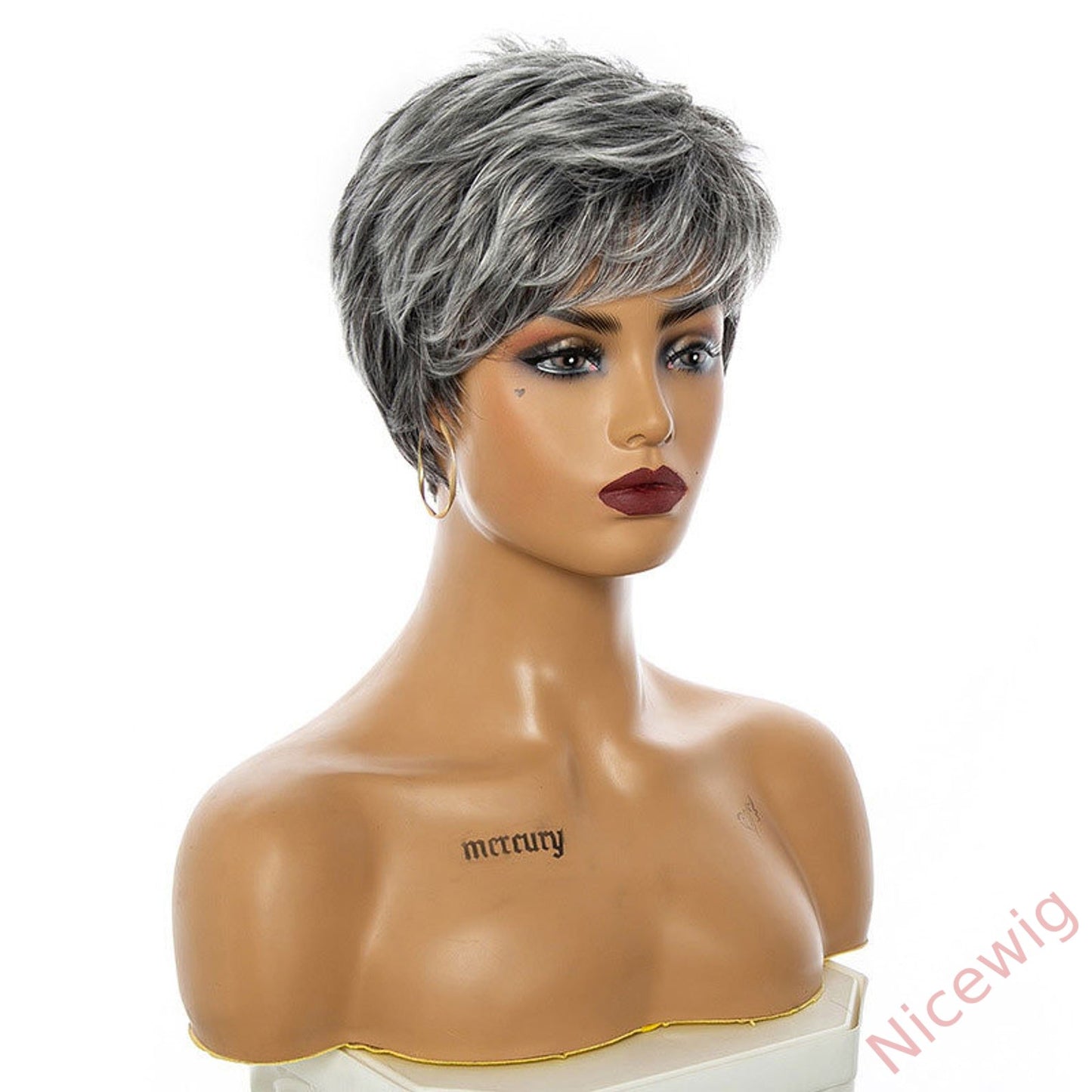 New Glueless Salt and Pepper Short Straight Bob Pixe Cut Wig