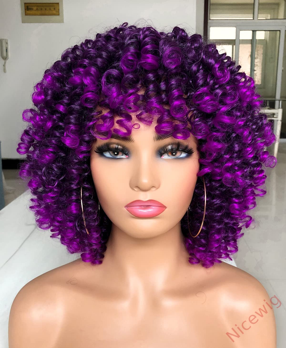 Salt and Pepper Glueless Curly Wig With Bangs
