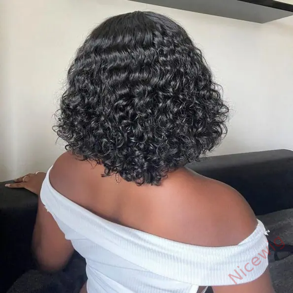 Glueless Brazilian Natural Black Curly Bob Wig