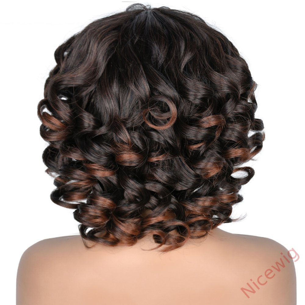 Kinky Curly Wigs With Bangs Fluffy African Ombre Glueless Wigs