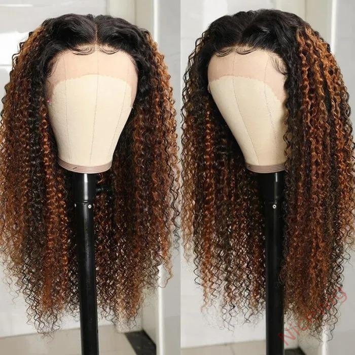 Brown Mixed Blonde Brazilian Water Wave Curly Wigs