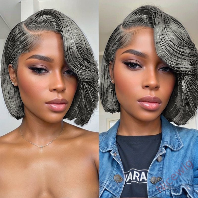 Salt and Pepper Grey Glueless Wavy Bob Hair Wig