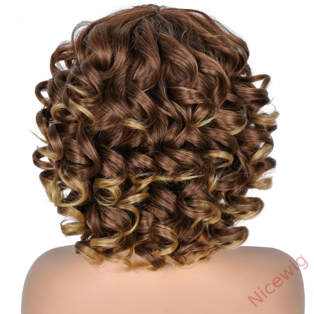 Kinky Curly Wigs With Bangs Fluffy African Ombre Glueless Wigs