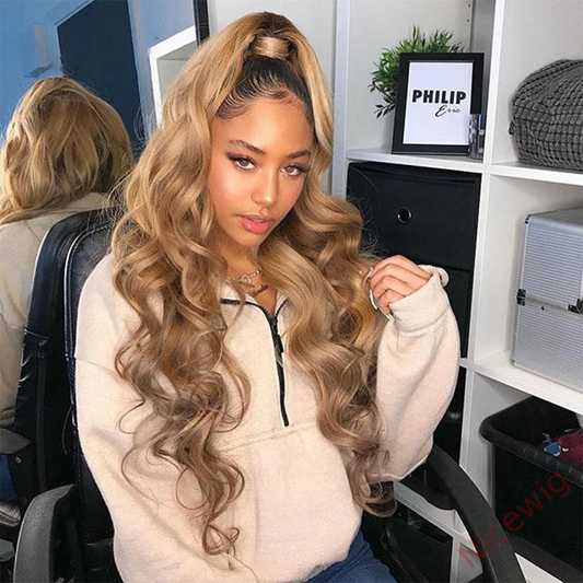 Black Gradient Gold Baby Hair Wave Wig