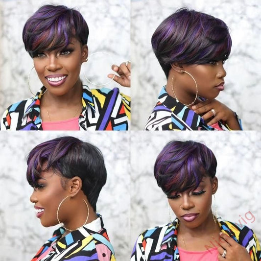 Hot New Fashion Colorful Wig With Bands Natural Pixieb Cut Wig