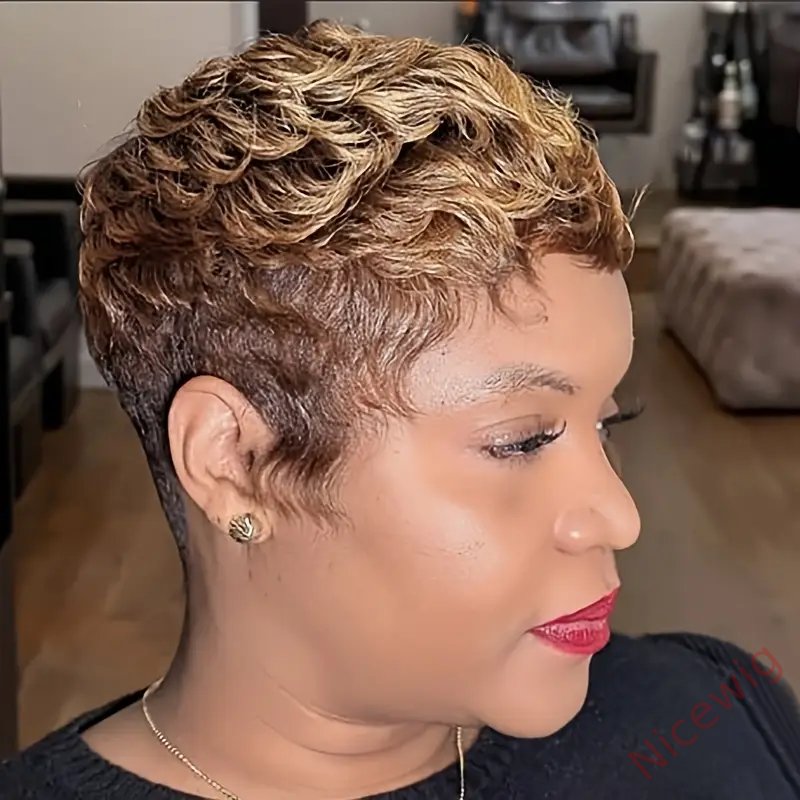 Short Mixed Brown Curly Wig Short Hairstyles Short Pixie Cut Wig