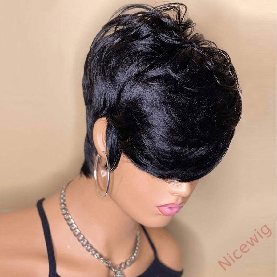 New Glueless Salt and Pepper Short Straight Pixe Cut Wig