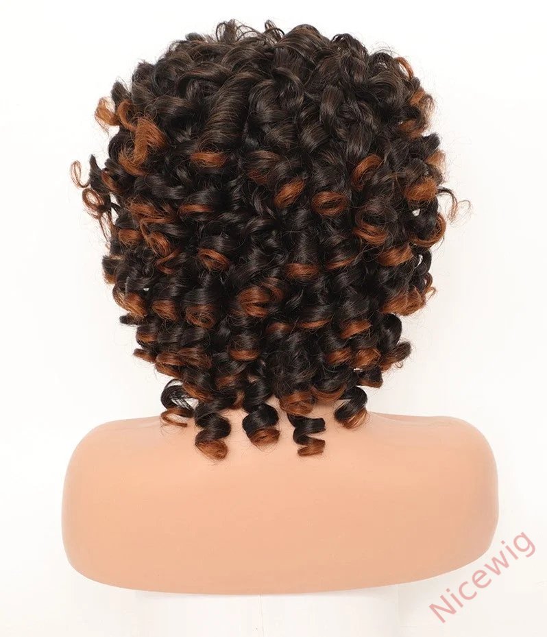 Kinky Curly Wigs With Bangs Fluffy African Ombre Glueless Wigs