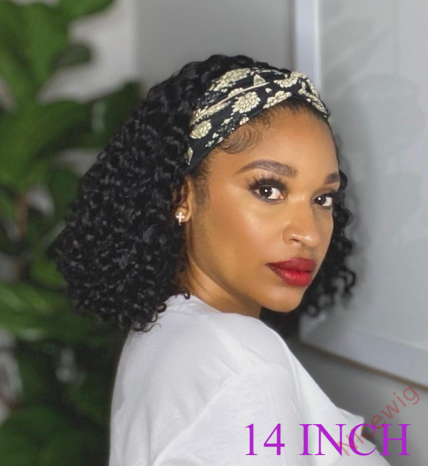 Natural Black Curly Headband Bob Wig