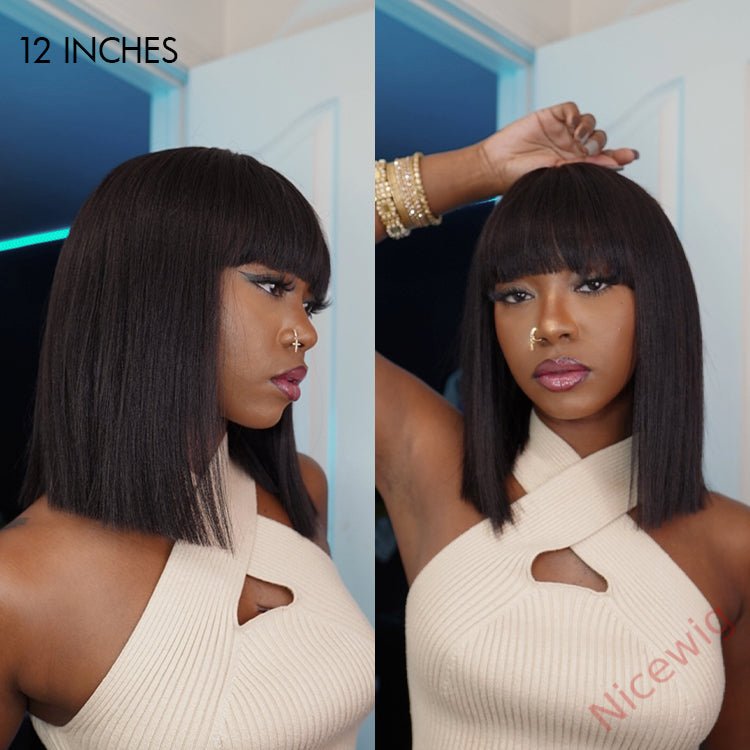 New Glueless Short Bob Wig With Bangs Straight Brazilian Hair Wigs