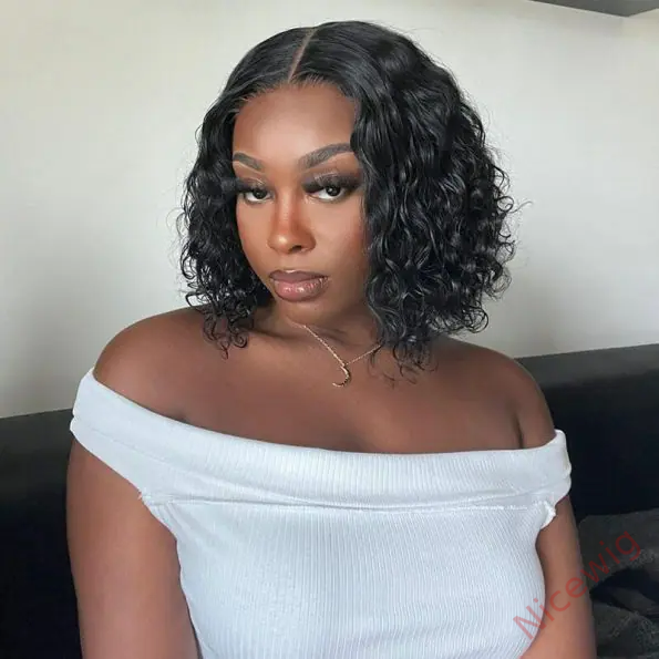 Glueless Brazilian Natural Black Curly Bob Wig