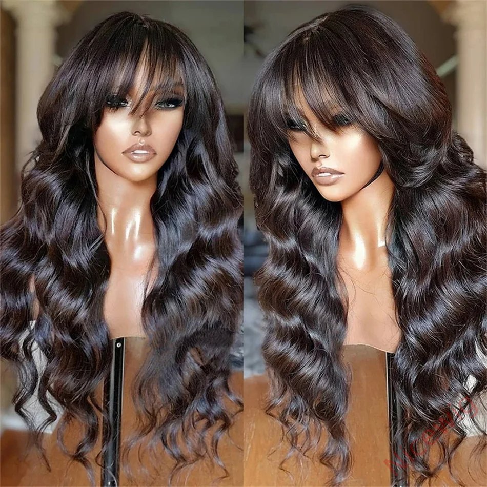 Glueless Long Hair Loose Deep Wave Wigs with Bangs