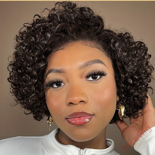 Curly Hair Cut Water Wave Natural Black Wig