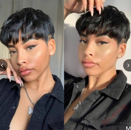 Best design women short pixed cut straight layered wig