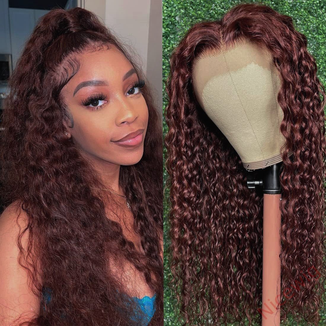 Glueless Dark Brown Brazilian Long Curly Wig