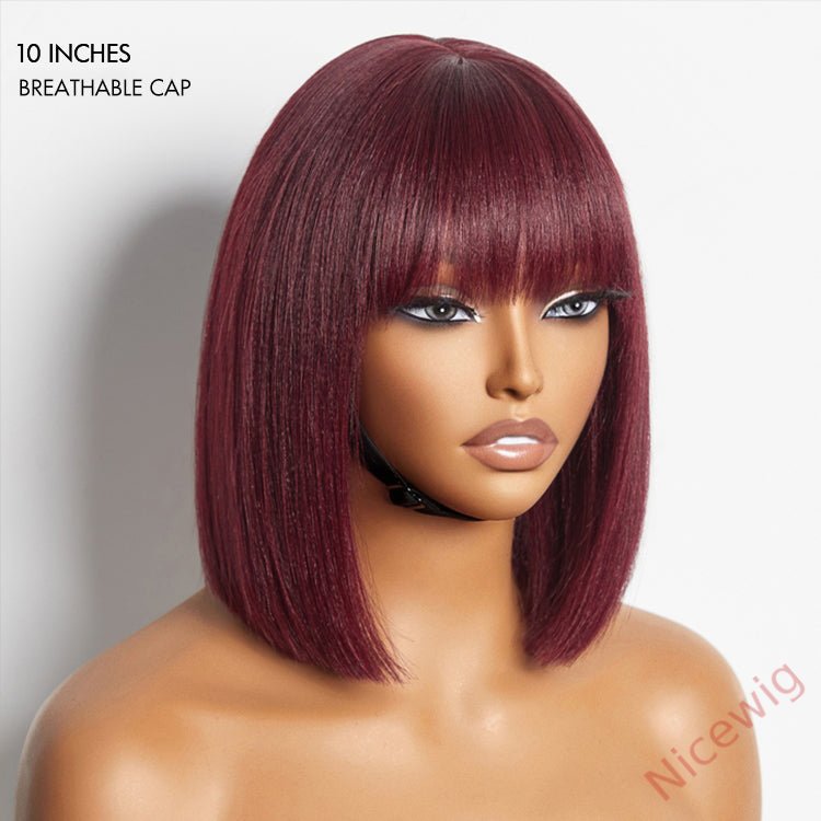New Glueless Short Bob Wig With Bangs Straight Brazilian Hair Wigs