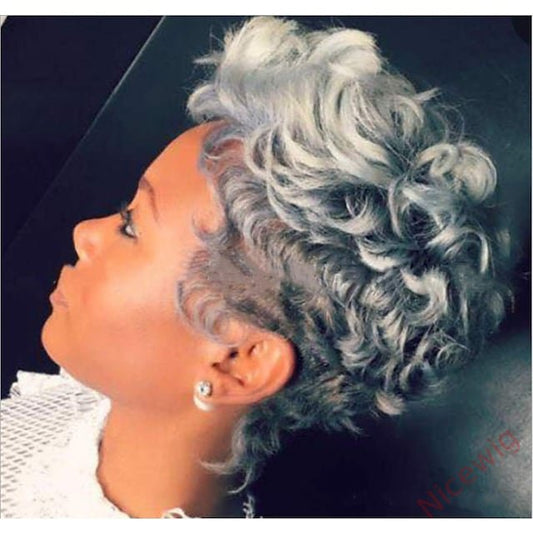 Salt and Pepper Short Curly Pixed Cut Wig
