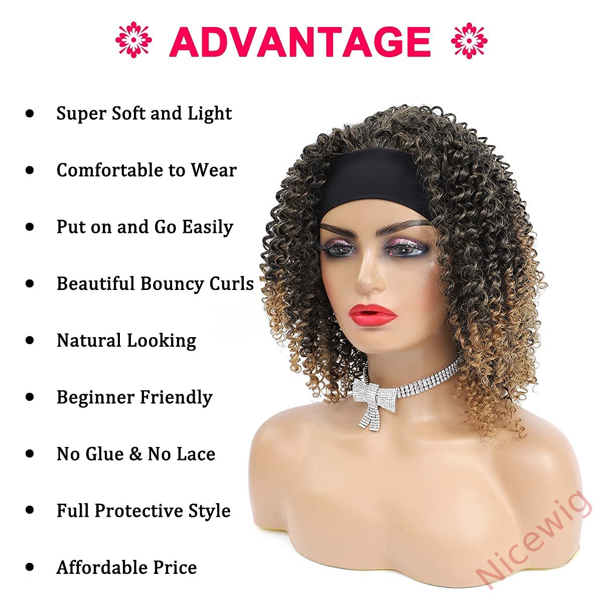 Curly Hair Headband Short Bob Wig