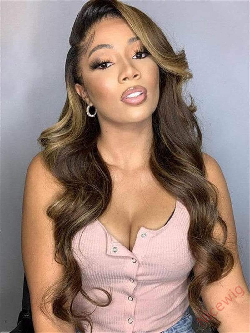 Brown Mixed Gold Brazilian Water Wave Wigs