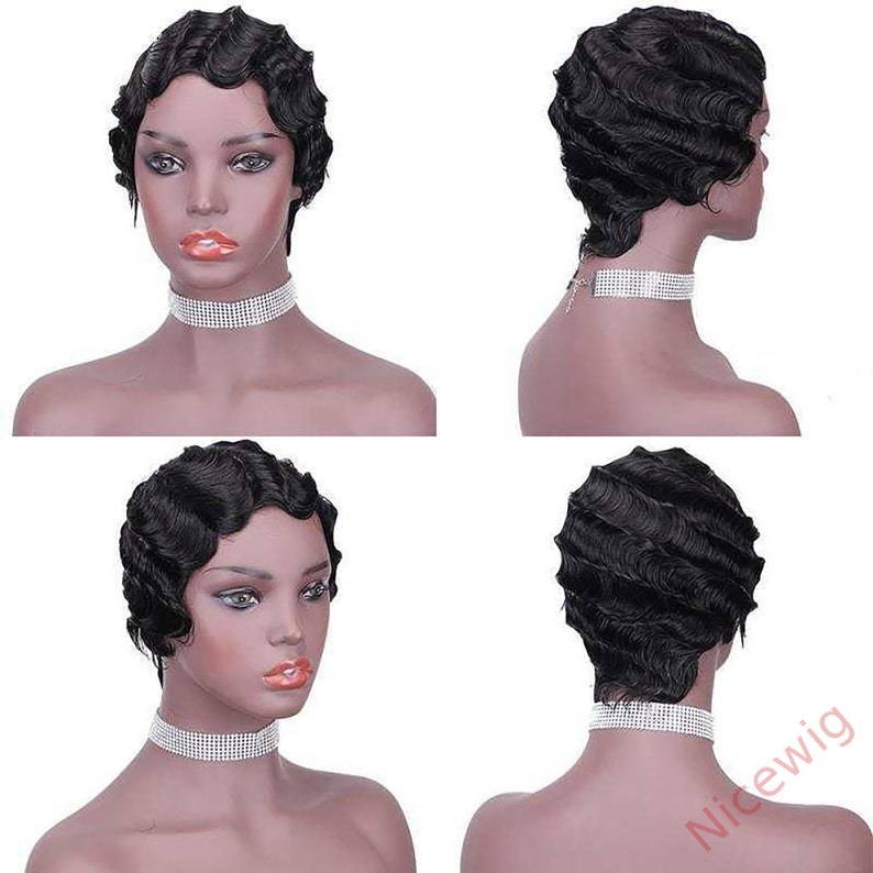 Black Pxied Cut Short Wave WChic Curly Wigs