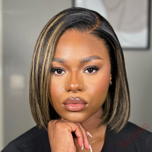 New Glueless Lovely Natrual Bob Styles Silky Hair Brown mixed Blonde Wig