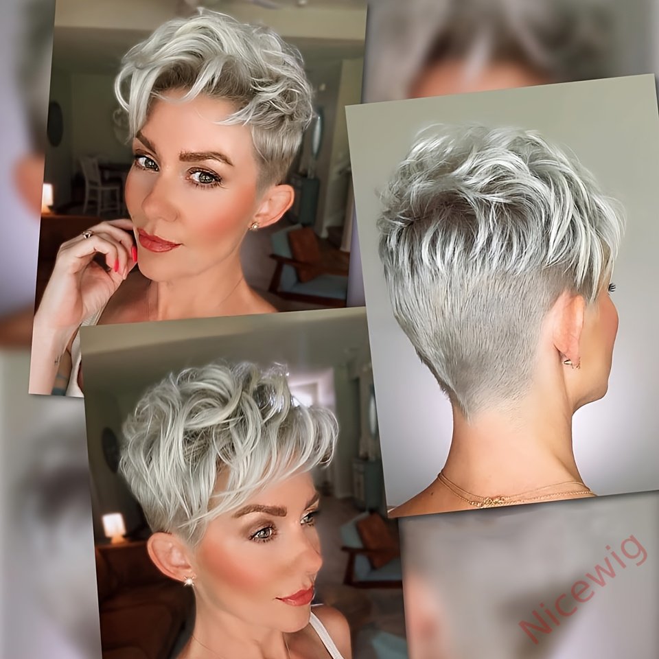 6 Inch Short Straight Pixie Cut Wig Silvery Grey 150% Density Brazilian Remy Hair