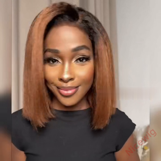 Glueless Lovely Black Gradient Light Brown Natrual Bob Styles Silky Yaki Hair Wig