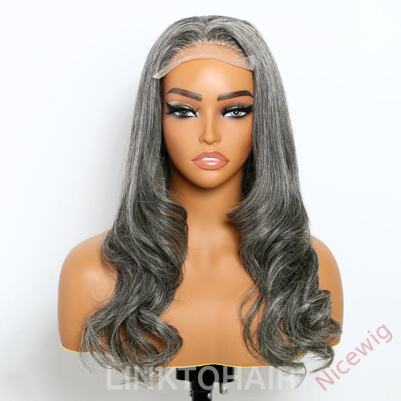 Glueless Salt & Pepper Natural Wavy Wig