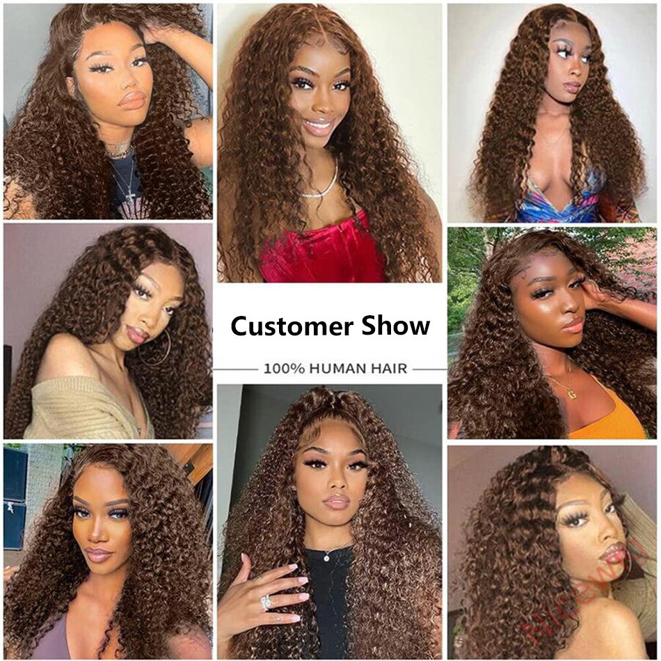 Glueless Dark Brown Brazilian Water Wave Long Curly Wigs