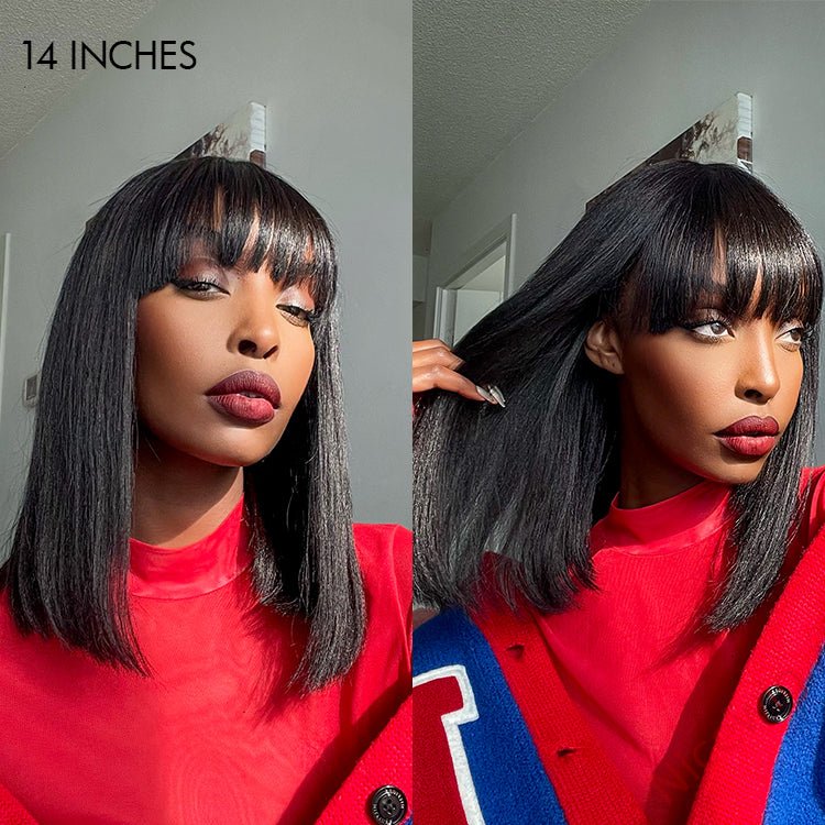New Glueless Short Bob Wig With Bangs Straight Brazilian Hair Wigs