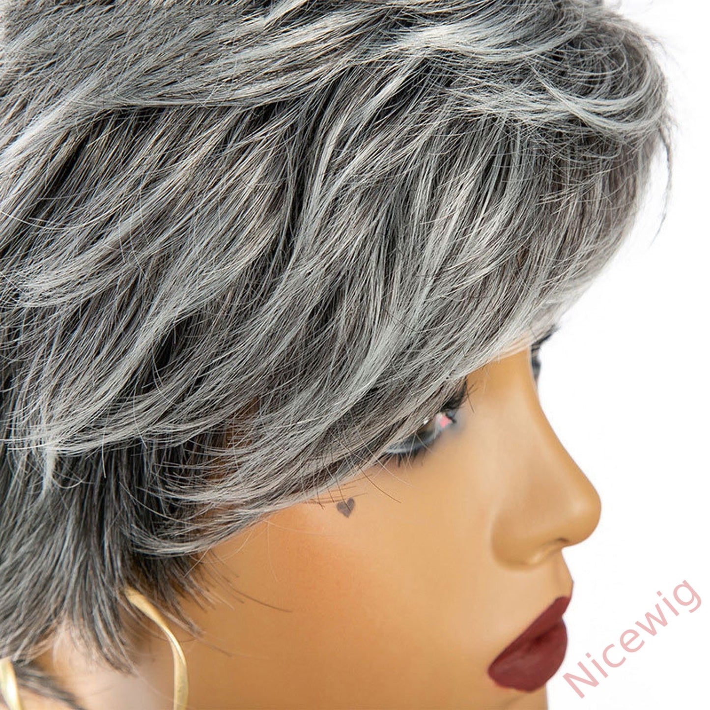 New Glueless Salt and Pepper Short Straight Bob Pixe Cut Wig