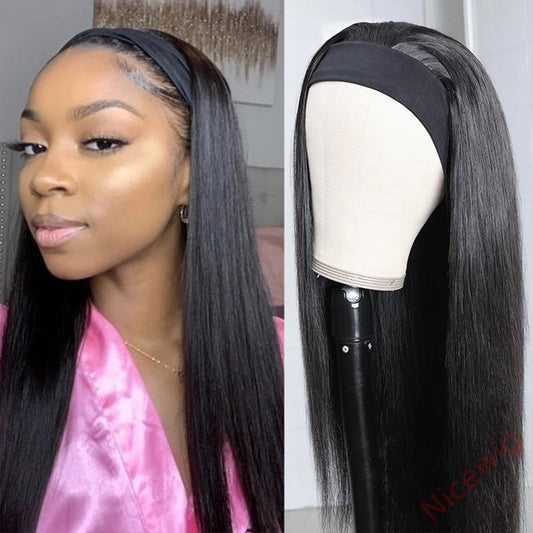 Black Long Straight Hair Headband Wig
