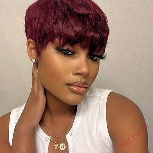 Glueless Short pixie cut Wig 4 Inch Bob Straight Hair