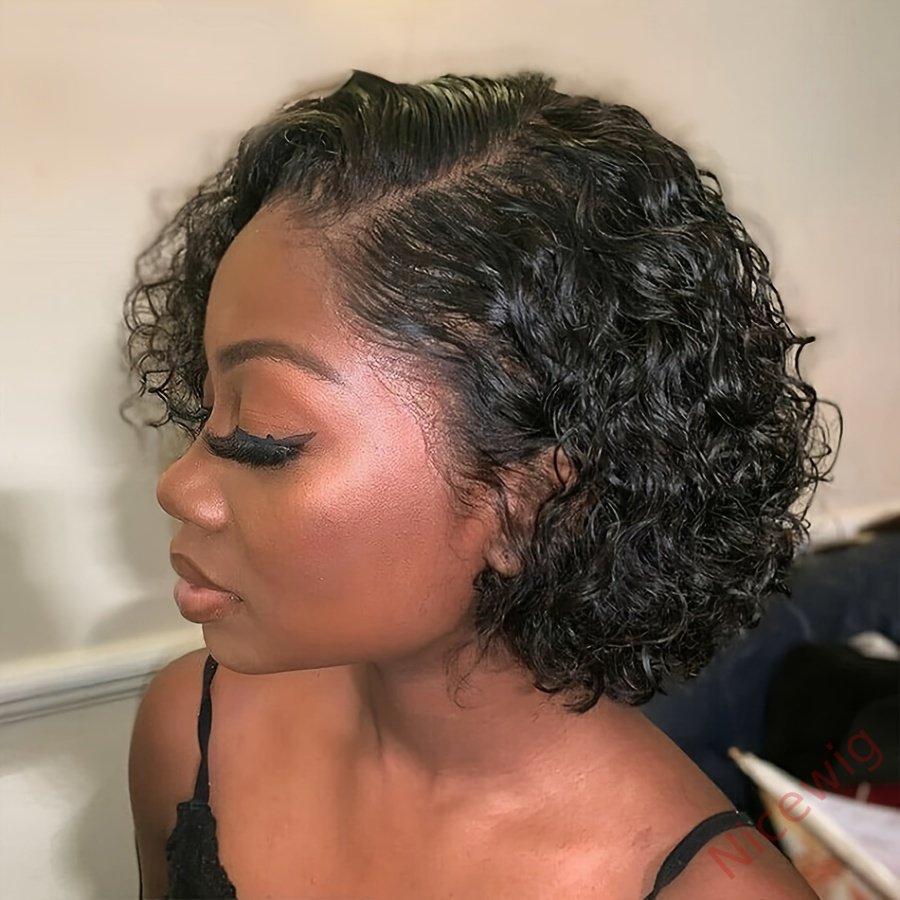 Curly Hair Cut Water Wave Natural Black Wig
