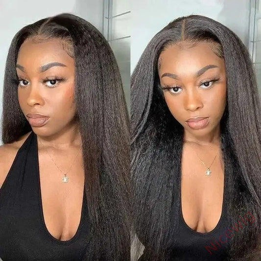 Kinky straight 200% density glueless brazilian black wigs