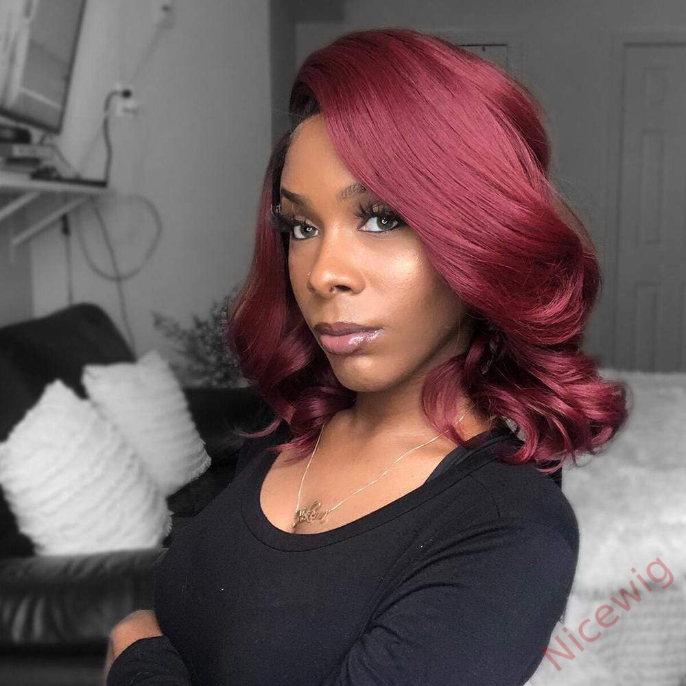 Wine Red/Blonde Short Bob Body Wave Wig For Women